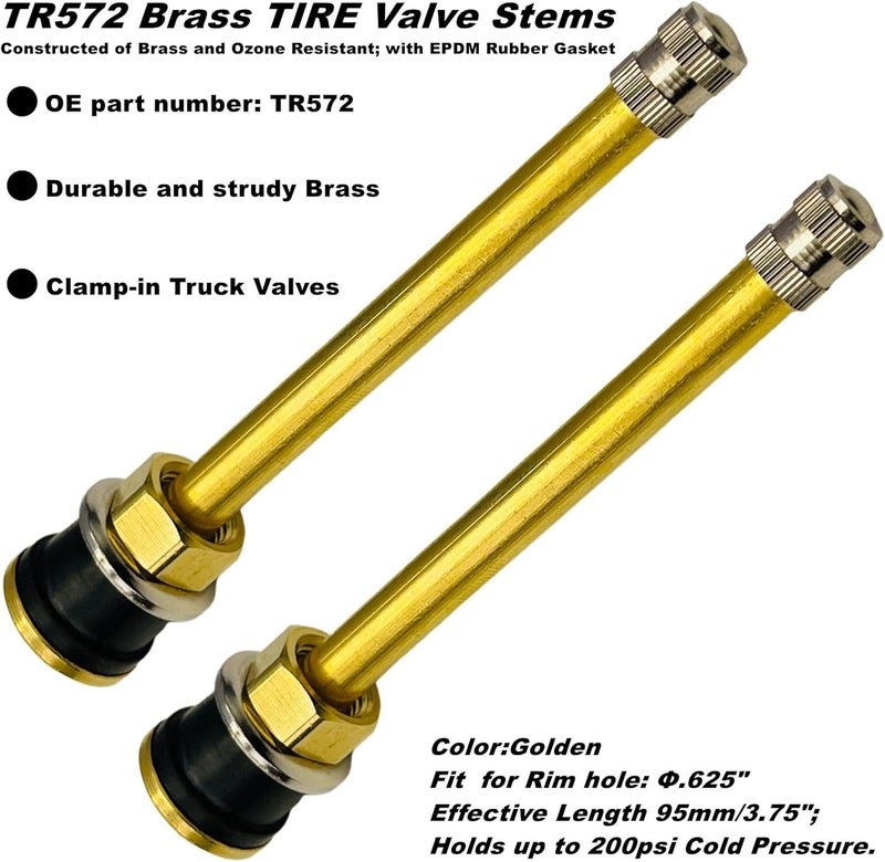 AKISS TR572 Brass Commercial Truck Valve Stems (Pack of 10) - 3-3/4 for Rim .625", Clamp-in Replacement for Bus Tires - Image 3
